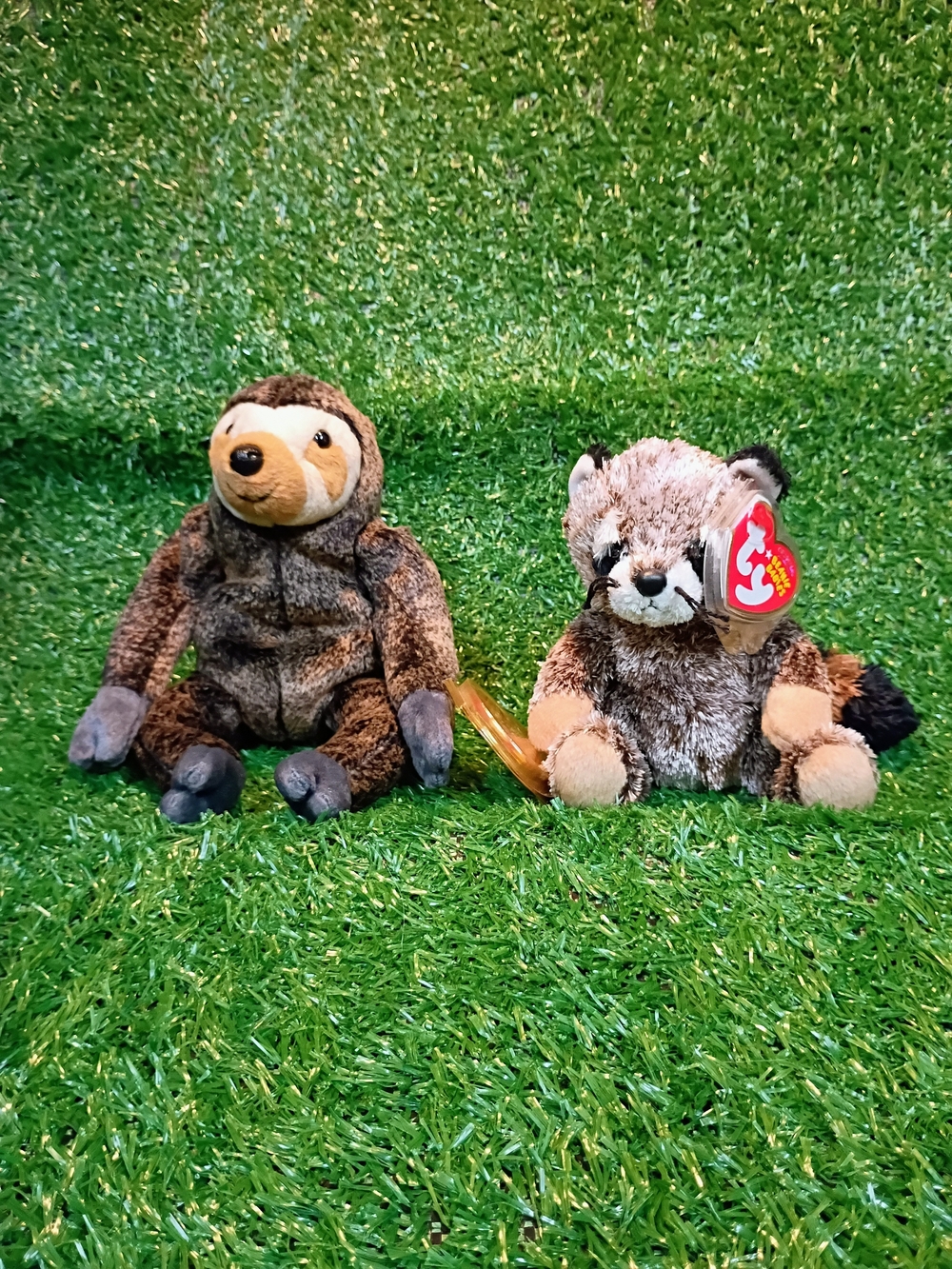 Ty Duo: Brown Sloth "Slowpoke" and Brown Raccoon "Sneaks"